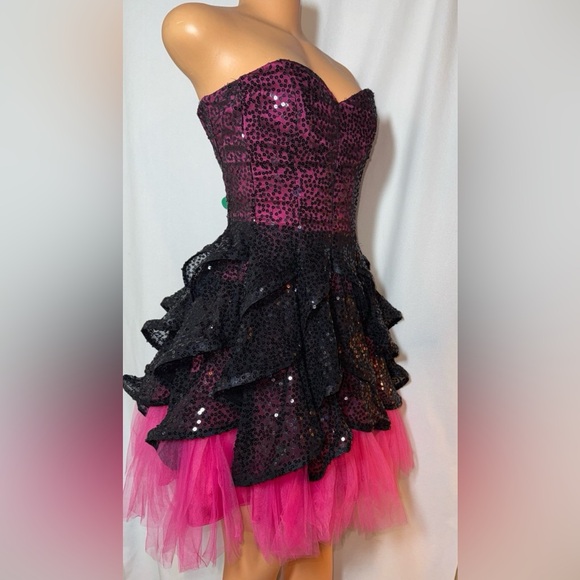 Vintage Betsey Johnson Pink and Black Strapless Sequin Dress - Picture 2 of 4